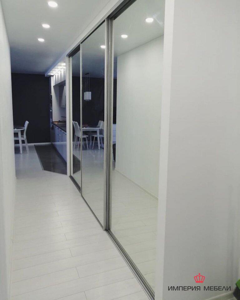 Шкаф-купе в прихожую длинный с зеркалом