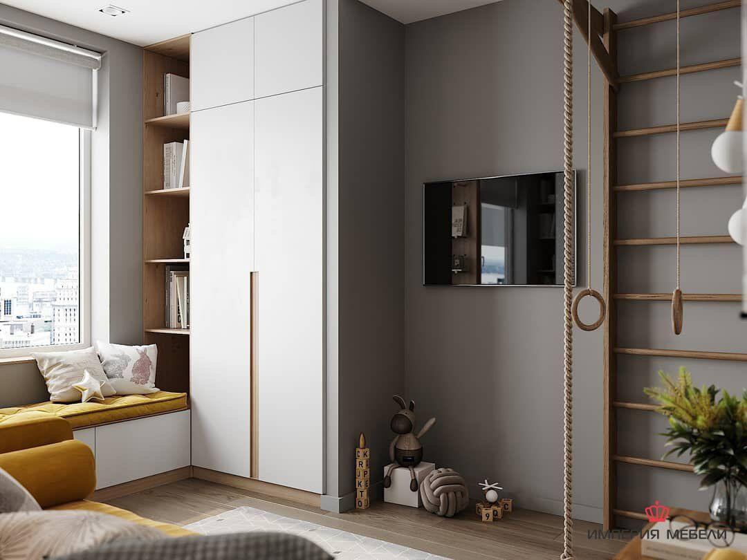 Шкаф распашной угловой в детскую с боковыми полками для книг №5