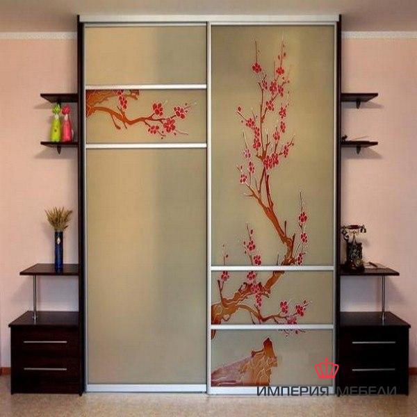 Встроенный шкаф купе светлый рисунок "Сакура"