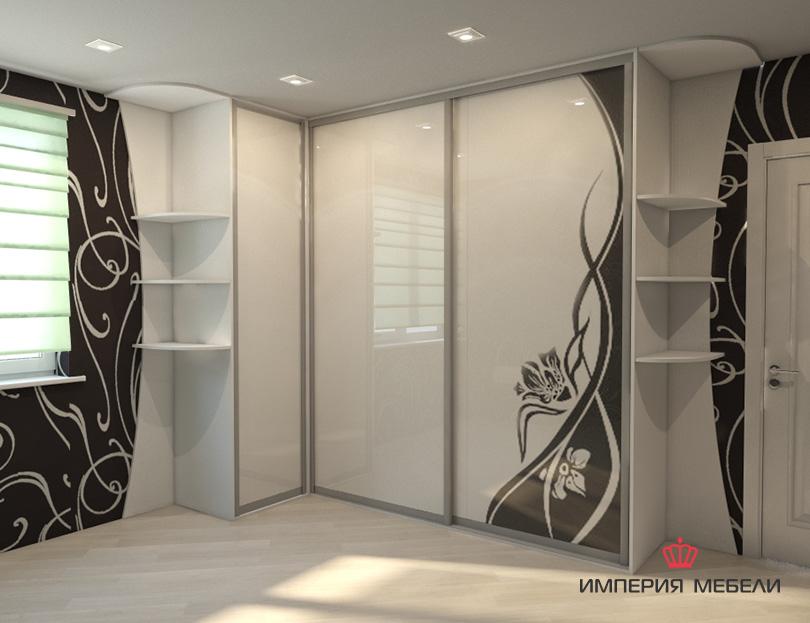 Угловой шкаф-купе в прихожую глянцевый светлый