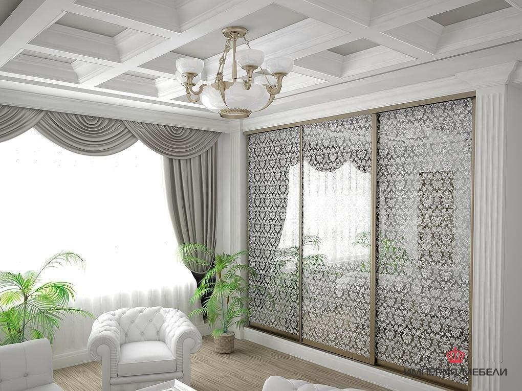 Встроенный шкаф-купе с пескоструйным рисунком №15-3